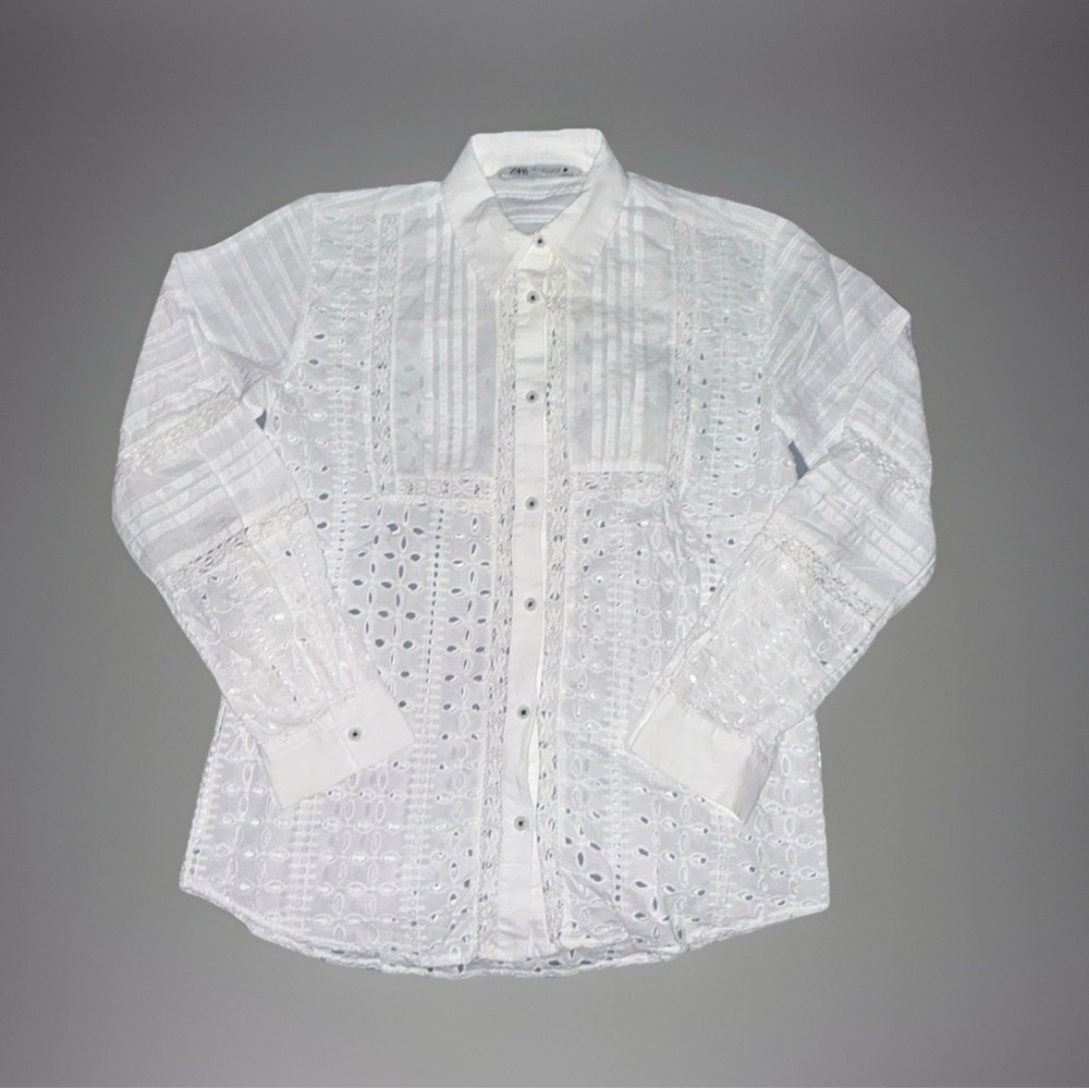 Zara Women’s Embroidered Long Sleeve Shirt Cotton Size Small
